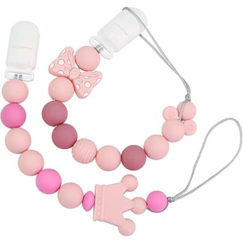 Handmade Baby Pacifier Clip Silicone String Clip for Boy Girl (Pink)