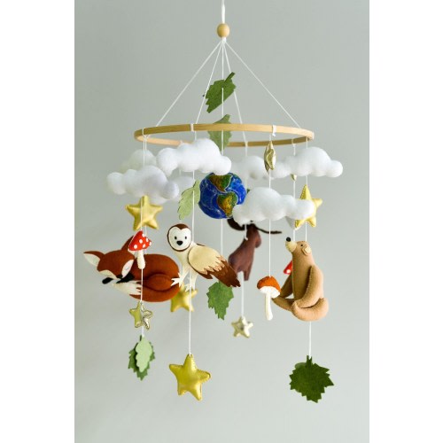 Mobile woodland - Crib baby mobile neutral - Fairytale woodland boho nursery mobile - Mushroom mobile - Space globe mobile  Baby shower gift