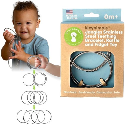 Jangles - Made in USA Stainless Steel Baby Rattle, Teether, Teething Bracelet & Fidget Toy – Heirloom Quality, Safe, Non-Toxic, BPA-Free – Ideal for Teething, Sensory Play & Early Development