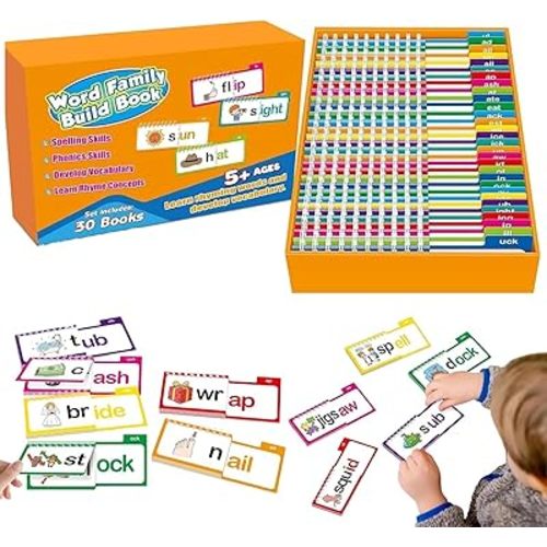 30 Read and Rhyme Flip Books,Sight Words Flash Cards Kindergarten,Kids Phonics Flash Cards,Word Family Build Books Phonics Games Books Gift for Kids Adults Stress Relief