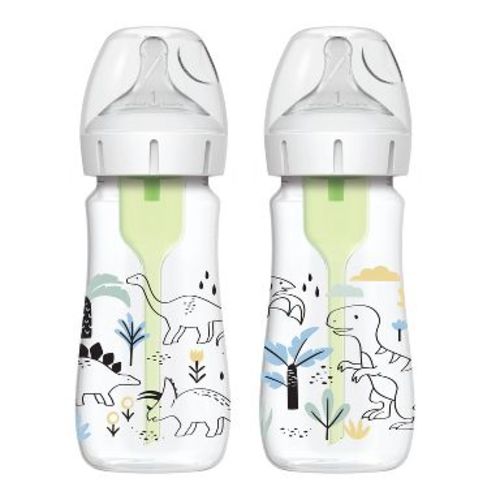 Dr. Brown's Anti-Colic Options+ Wide-Neck Baby Bottle - Dino Designs - 9 fl oz/2pk
