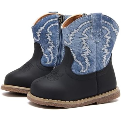 BMCiTYBM Baby Cowboy Cowgirl Boots Infant Western Boots Toddler Boys Girls Round Toe Riding Mid Calf Boots All Seasons for 6 9 12 18 24 Months