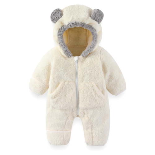 REDARER Baby Bear Jumpsuit Hooded Romper Fold Over Mittens Footies Winter Snowsuit Cozy Outfit Boys Girls,Size:6-9 Months