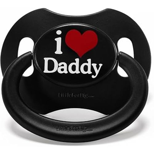 LittleForBig Bigshield Gen-II Adult Sized Printed Pacifier I Love Daddy Pattern Black
