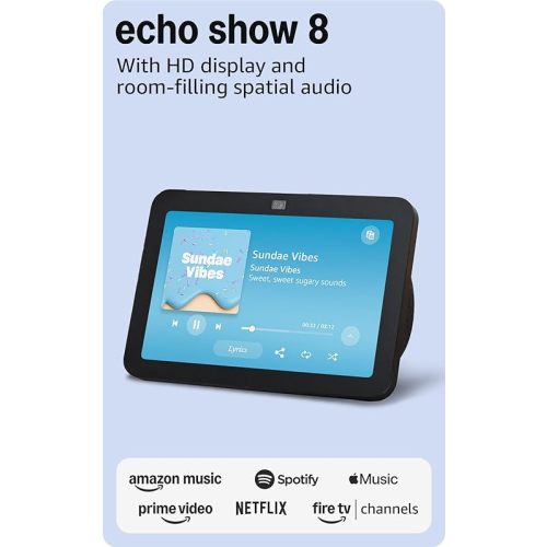 Amazon Echo Show 8, With Spatial Audio, Smart Home Hub, ideal for open living spaces, includes Alexa, Charcoal