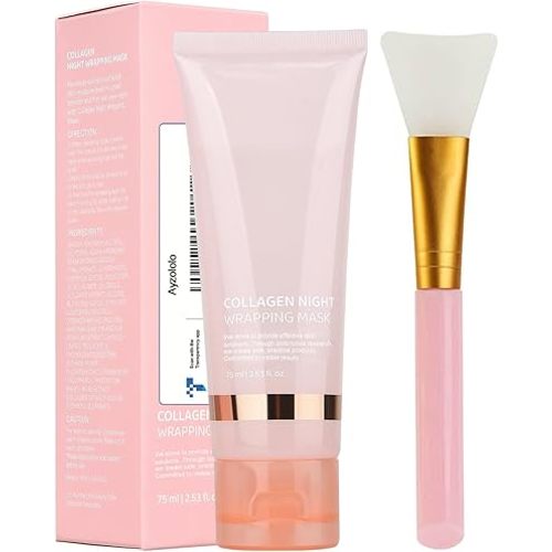 Collagen Mask,Collagen Night Wrapping Mask,Overnight Wrapping Mask,Peel Off Face Mask,Elasticity and Hydration Care,2.53 fl.oz(Brush Included)