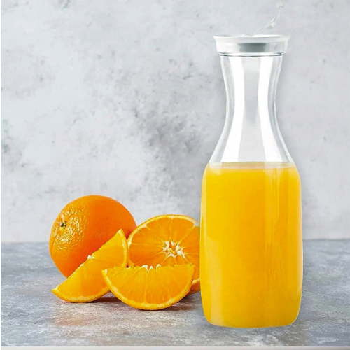 Fufafayo under $5 Glass Carafe Pitchers, Large Carafe, Beverage Dispensers, Clear Jugs for Water, Milk and Juice, with Plastic Lids, 50 oz Dishwasher Safe