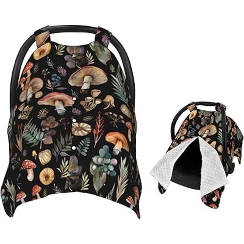 Mushrooms Autumn Leaves Baby Car Seat Canopy and Nursing Cover for Breastfeeding Multi-Use Cover Lightweight Infant Stretchy Carrier Carseat Winter Cover for Newborn Girls Boys