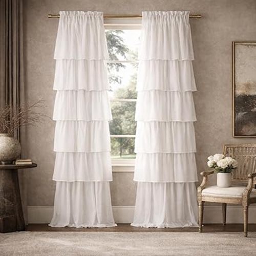 Dainty Home Pleated Layer Curtains for Living Room and Bedroom White 84" x 40" Set of 2 Rod Pocket Header Curtains Long Curtain Panel Window Curtains