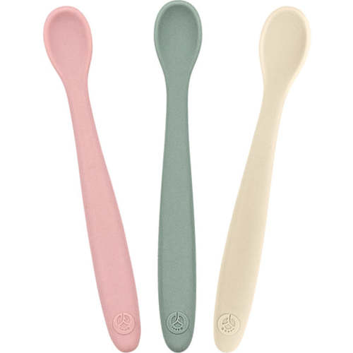 First Stage Infant Feeding Spoons – Matte Green/Off White/Pink – Set of 3 with Carrying Case