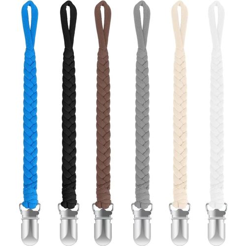 Pacifier Clip for Boys and Girls 6 Pack Baby Pacifier Holder Leash 100% Handmade Braided Fits All Pacifiers & Teething Toys Modern Unisex Baby Gift