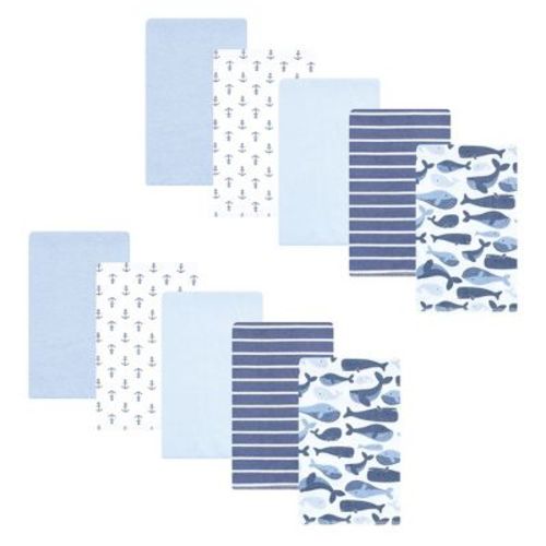 Hudson Baby Infant Boys Cotton Flannel Burp Cloths 10pk, Cute Whales, One Size