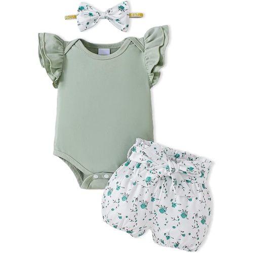 Newborn Infant Baby Girl Clothes Ruffle Sleeve Romper Shorts Set Floral Summer Outfits Cute Baby Girl Clothing