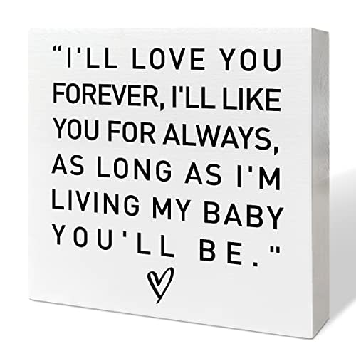 Nursery Desk Wooden Box Sign Decor, 'I'll Love You Forever', Neutral Nursery Decor for Newborn Kids & Children's Room Desk Decoration & Baby Shower Gifts
