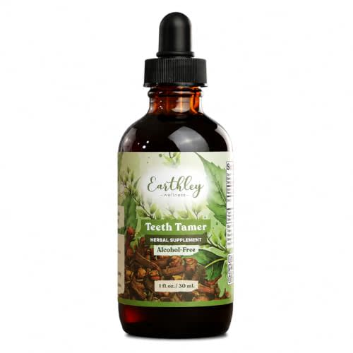 Earthley Wellness Teeth Tamer, Teething Relief for Babies & Kids, Organic Herbal Formula, 3 Month Supply (1.69 oz Glass,1,000 Drops)