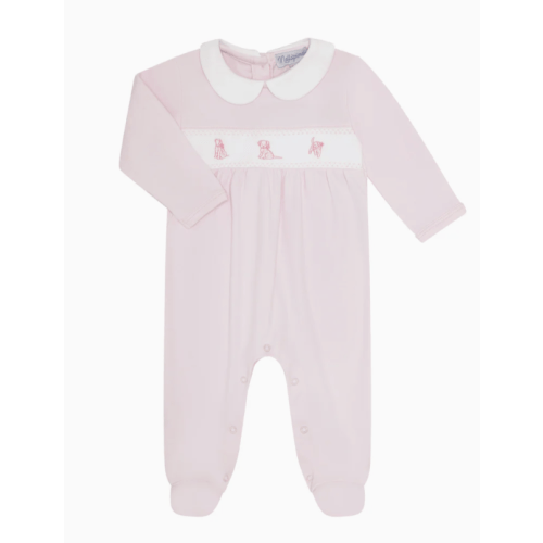 Pink Puppy Love Embroidery Footie