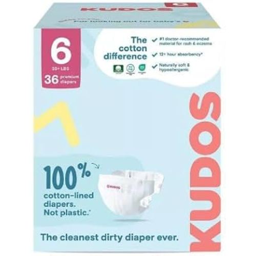 Kudos Chlorine Free Premium Diapers, 100% Cotton-Lined, Size 6, 36 Count