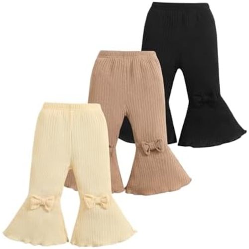 Mioglrie Baby Girl Pants Toddler Leggings 3 Pack Flare Newborn Baby Pants 3 6 9 12 18 24 Months Bell Bottoms for Girls