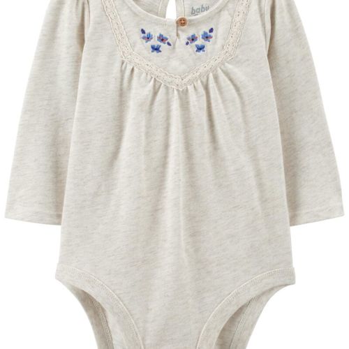 Oatmeal Baby Embroidered Floral Jersey Bodysuit | oshkosh.com