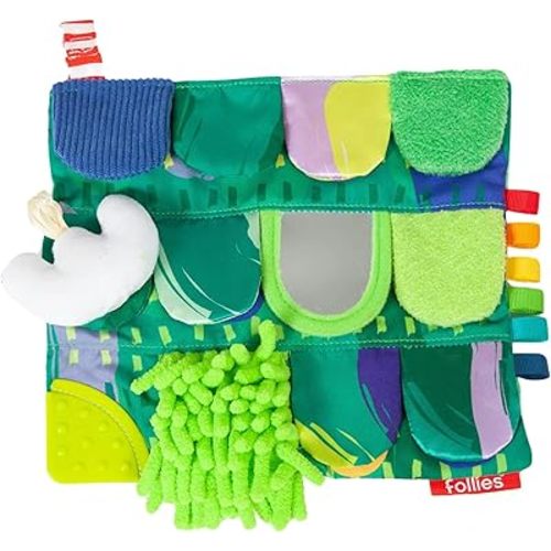 Follies The Sensory Garden Baby Stroller and Tummy Time Toy - Portable Baby Toy - Crinkles, Mirror & Textures, Montessori-Inspired Infant Toy, Washable & Non-Toxic
