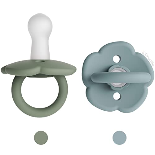 Moonkie Pacifiers Set of 2 | One-Piece Design Baby Pacifier with Large Air Holes | BPA-Free Silicone | Safe for Babies 0-6 Months
