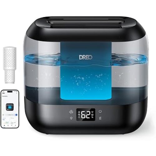 DREO Smart Humidifiers for Bedroom-Filter Included, 4L Cool Mist, Ebony
