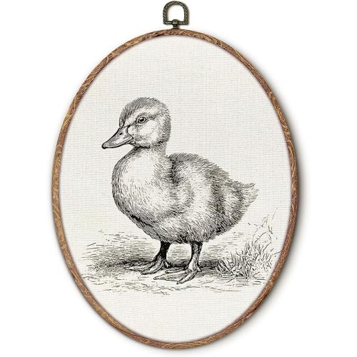 Vintage Duck Oval Wall Art Framed, Cottagecore Duck Oval Wall Decor, Retro Animal Farmhouse Hanging Canvas Prints Wall Sculptures for Home Living Room Nursery Decor, 8.5x11.5 Inch
