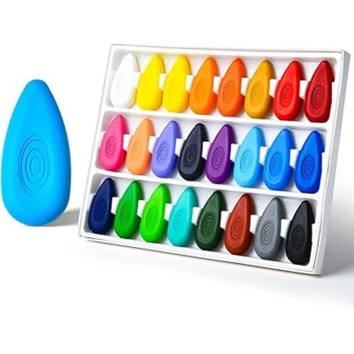 Four Candies Toddler Crayons 24 Count, Non Toxic Washable Crayons for Toddlers 1-3, Unbreakable Easy-Grip Water-Drop Shape for Little Hands, Toddler Coloring Art Gift