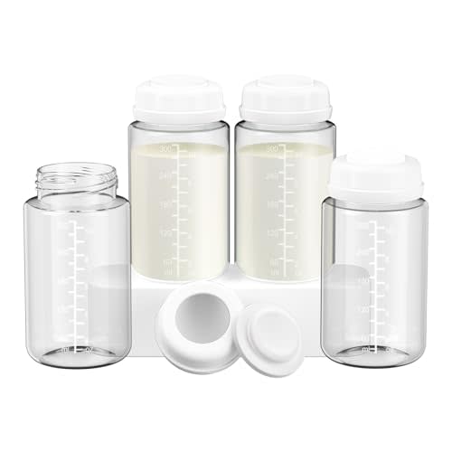 4 Pack 10oz Wide-mouth Breastmilk Storage Bottle for Momcozy 22oz Portable Breast Milk Cooler, Pumping Storage Containers Compatible with Spectra S1/S2/9 Plus/SG/Motif Luna (4PC/White Lids)