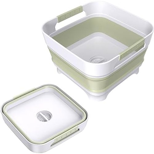 Collapsible Dish Basin, 9L Capacity, Portable Sink for Kitchen, Camping, RV, Gray (Green)