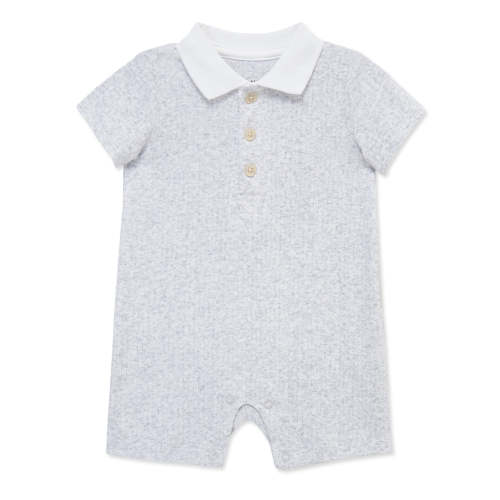 Grey Rib Knit Polo Romper