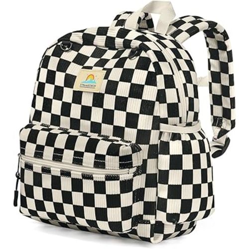 STEAMEDBUN Mochila de pana para niños de 2 a 4 años: mochila para niños y niñas, mochilas de preescolar de 12 pulgadas - a cuadros