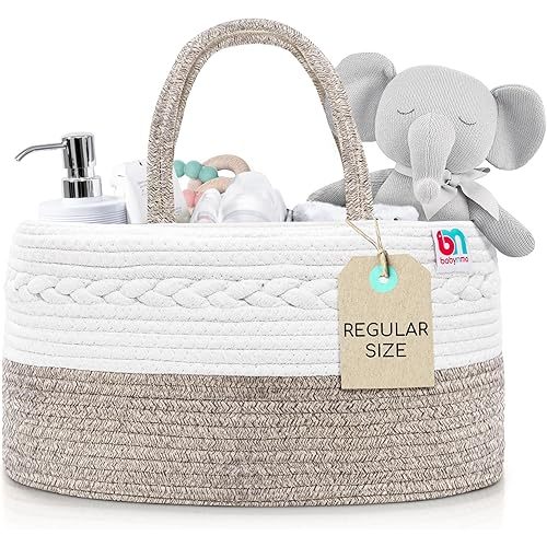 Rope Diaper Caddy - Storage for Baby and Toddler Items - Portable Cotton Organizer Easily Holds Diapers, Wipes, Clothing - Useful for Nursery, Bedroom (Beige, Regular)