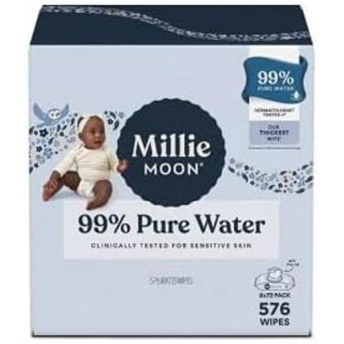 Millie~Moon 99% Pure Water Luxury Baby Wipe, 576 Count (8 * 72 Pack)