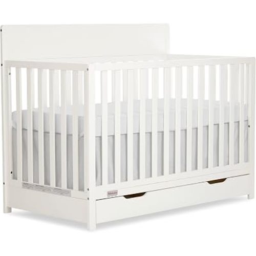 Fisher-Price Meadowbrook 4-in-1 Convertible Full Size Baby Crib with Drawer, Wooden Nursery Furniture, Converts to Toddler Bed with Guardrail, Daybed & Full-Size Bed, GGG, BSA Certified, Cannoli Cream