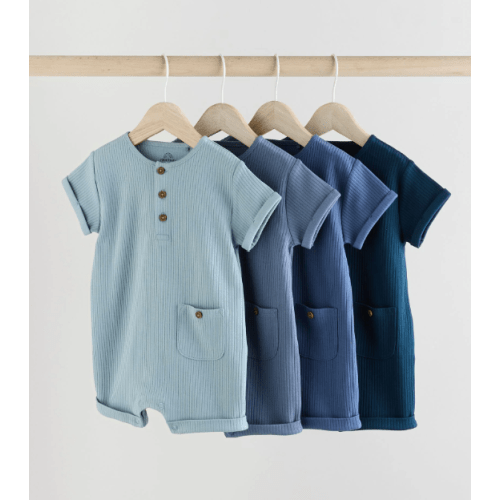 Blue Grandad Button Neck Baby Rompers 4 Pack