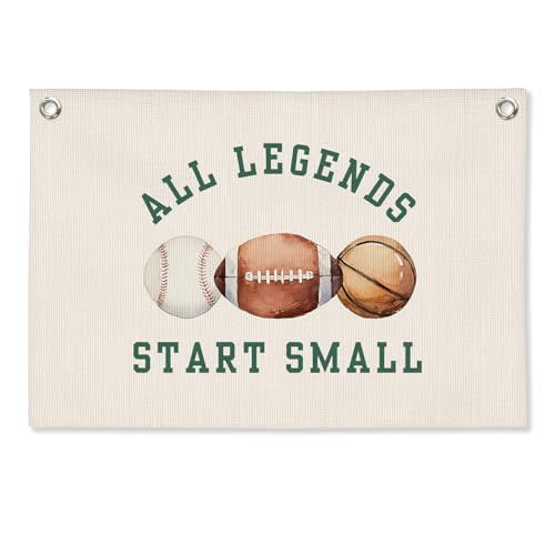 Sports Nursery Decor, Legends Start Small Wall Hanging Banner | All Legends Start Small Nursery Football Wall Banner Flag for Kids Boy Nursery Toddler Room Bedroom Playroom Decor，20x30