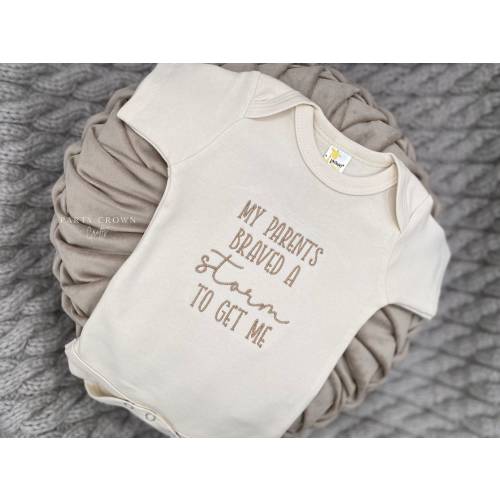 Embroidered My parents braved the storm to get me Bodysuit • Rainbow Baby Gift • Pregnancy After Loss Gift • IVF Pregnancy Announcement
