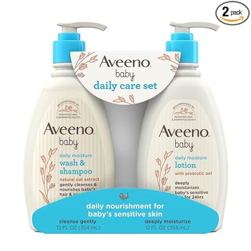 Aveeno Baby Daily Care Gift Set with Oat Extract & Prebiotic Oat, Contains Daily Moisturizing Body Lotion & Gentle 2-in-1 Baby Bath Wash & Shampoo, Hypoallergenic & Paraben-Free, Two Pack