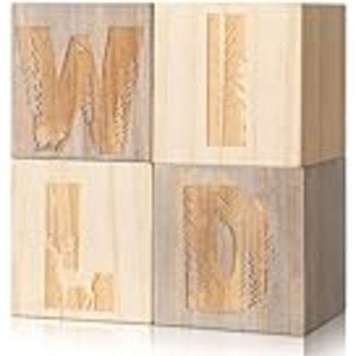 RattanView 4 Pcs 2.4 Inch Woodland Wild Nursery Wood Decor | Nursery Wood Shelf Blocks for Bedroom Playroom Gifts Wild Sign Woodland Table Blocks Decor for Boys Girls