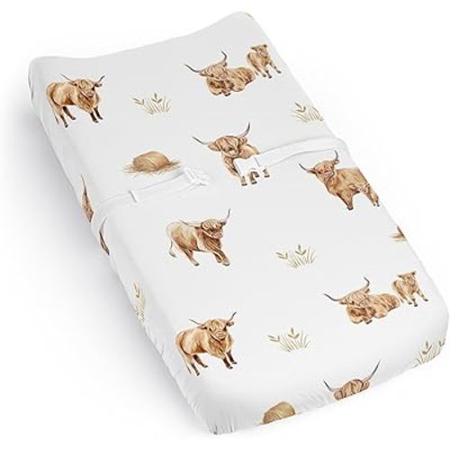 Sweet Jojo Designs Baby Changing Pad Cover Sheet (Boho Highland Cow) for Girls/Boys, Infant/Newborn Diaper Change Table Mat Covers (Farm Animal, Bohemian, Watercolor, Rustic Farmhouse, Modern Western)