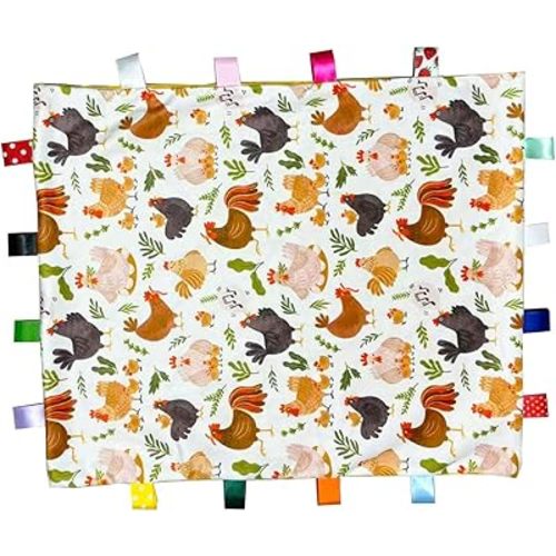 Tag Blankets for Babies, Cute Chicken Taggy Blanket, Soft Blanket with Tags for Boys and Girls Gift
