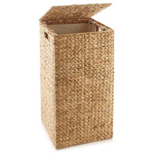 Casafield Laundry Hamper with Lid and Removable Liner Bag - Natural, Woven Water Hyacinth Square Laundry Basket for Clothes