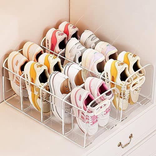Acrylic Kids Shoe Rack for Closet 2 Pack Toddler Shoe Storage 4 Sections Kids Shoes Organizer Baby Shoe Rack Organizer Clear Small Shoe Shelf for Closet Entryway