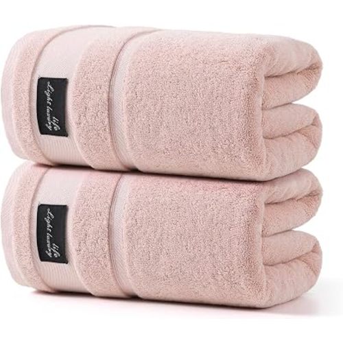 REDKISS 2 Pack Large Bath Towels Set, 100% Cotton, 31x63 in, Heavyweight 760G, Highly Absorbent & Quick Dry, Super Soft Luxury Towels for Bathroom,Hotel Collection - Pink