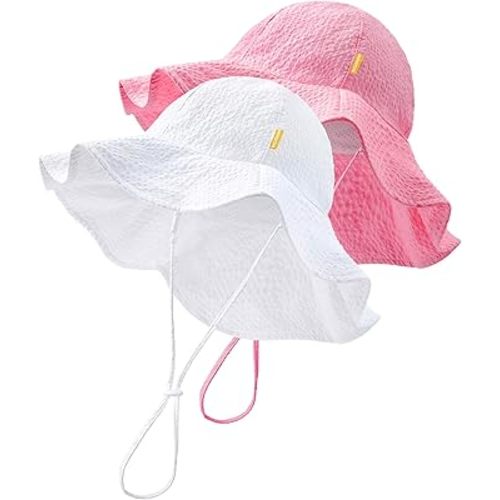HONGTEYA Baby Sun Hat Toddler Girl Beach Hat Adjustable Outdoor Summer Hat UPF 50+ Sun Protection Wide Brim Infant Kids