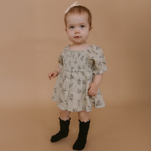 Organic Smocked Dress W/ Bloomers - Sage Bloom
