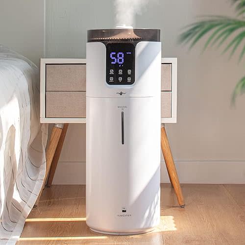 Humidifier large room 16L/4.2Gal - Lacidoll Whole house Humidifier for Home1500 sq.ft. Ultrasonic Cool Mist Humidifiers for Bedroom with Extension Tube & Aroma Box & Night light, White