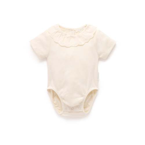 White Pointelle Ruffle Bodysuit - Baby Bodysuits - Purebaby - Purebaby