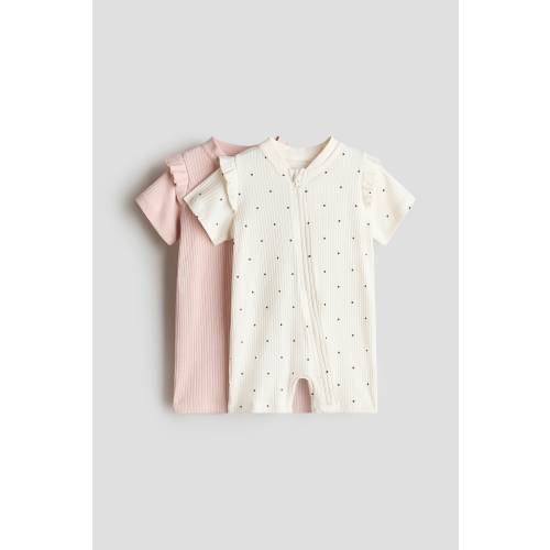 2-PACK RUFFLE-TRIMMED COTTON PAJAMA JUMPSUITS